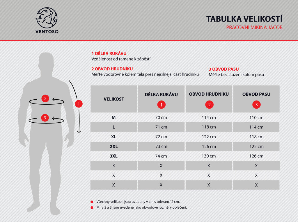 Tabulka velikostí - Pracovní mikina Jacob Tabulka velikostí - Pracovní mikina Jacob